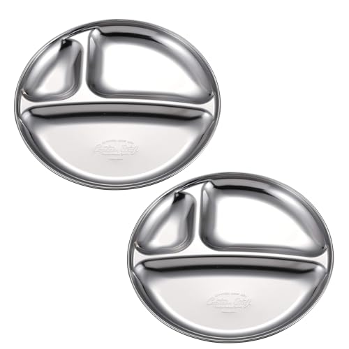 Captain Stag UZ-13314 Stainless Steel Tableware Plate, Plate, Dishes, Camping Divider Plate, Set of 2, Silver, Made in Japan