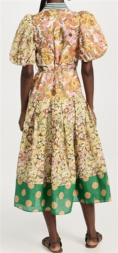 Qikaka Women's Short Puff Sleeve Lapel V Neck Button Printed Colorblock Bodycon Sexy Nightclub Party Holiday Dress2