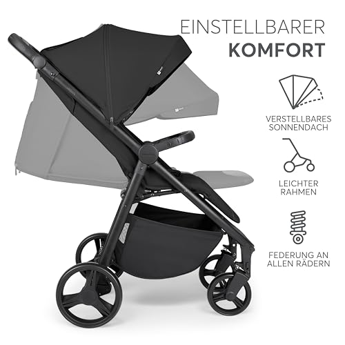 KikkaBoo Reisebuggy Kinderwagen URBAN, Buggy mit Liegefunktion ab Geburt bis 22 kg, Klein Zusammenklappbar, Leicht, EVA Räder mit Federung, Höhenverstellbarer Griff, Schwarz