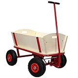HELO Haus und Garten Handwagen Bollerwagen mit 150 kg Tragkraft durch extra stabile Stahlrohr Konstruktion und verstärkter Ablagefläche aus Mehrschicht Holz