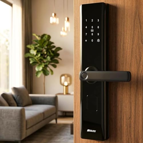 Image of Golens X33 Glossy Smart Door Lock | 6-in-1 Keyless Entry | Fingerprint, PIN, RFID, OTP, Mobile App & Key | WiFi Digital Lock (No Gateway Required) | Anti-Theft Alarm | Fits 30-100mm Doors