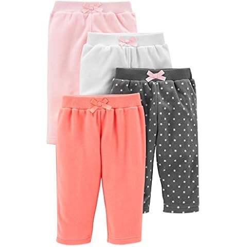 Simple Joys by Carter's Baby Girls' Fleece Trousers, Pack of 4, Pink/Navy/Ivory, Dots, 18 Months Cover