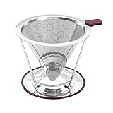 HAPYHOOM Pour Over Coffee Dripper Stainless Steel Coffee Filter Metal Cone...