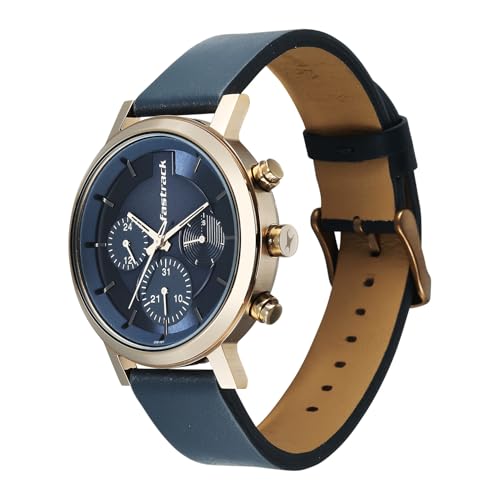 Image of Fastrack Chrome K Quartz Analog with Blue Dial Blue Leather Strap Watch for Men - 3287QL04