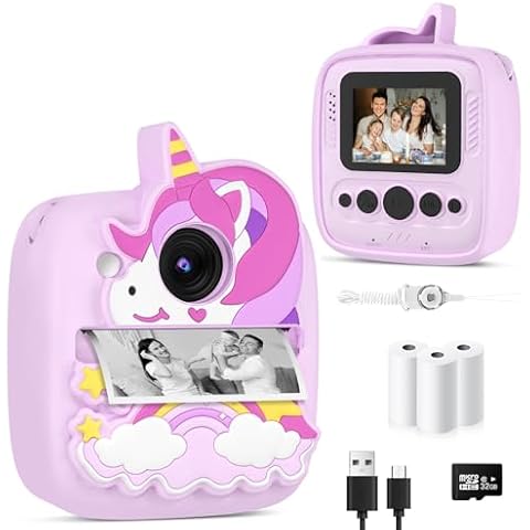 Kids Camera Instant Print, Christmas Birthday Gifts for Kids Age 3-8, 48MP &1080P Kids Digital Camera with Silicone Cover, Portable Toy Instant Camera for Kids 3 4 5 6 7 8 9 10 Year Old Girls Cover
