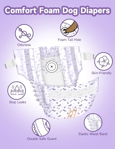 Image of MICOOYO Disposable Dog Diapers Female, Doggie Diapers for Dogs Female, Super Absorbent Pet Diaper with Foam Tail Hole for Heat, Comfortable Puppy Diaper (Medium, 40Count)