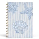 FGFK Light Blue Coastal Beach Notebook Journal, Coastal Ocean Beachy Aesthetic Starfish Seashell Journal for Women, Trendy Blue Striped Notebook, 5.5x8.3 Inches 818