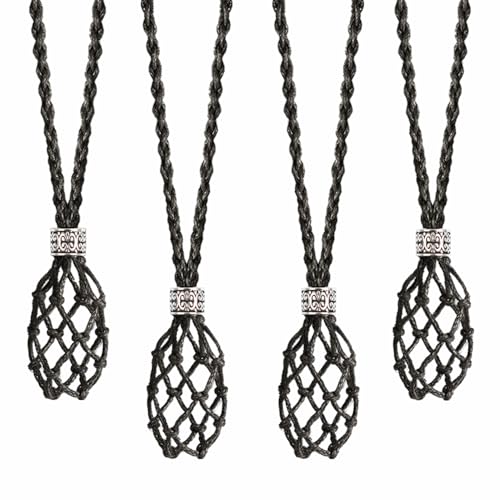 FANASY 4 PCS Crystal Cage Necklace Holder Empty Stone Holder Replacement Hand-Woven Cord with Adjustable Length