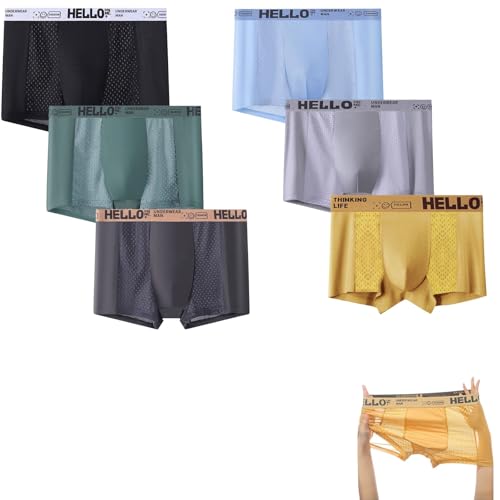 Hello Underwear for Men, Men's Mesh Ice Silk Underwear, Low Rise Boxer Briefs, Mens Breathable Trunks