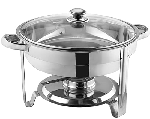 Image of Shoppers Hub PNQ 3.5L SS Round Chafing Dish with Gel Based Heating Container & Transparent See Through Lid for Ideal Heavy Duty Use in Hotels,Caterings, Banquets, Buffets and Other Commercial Places.