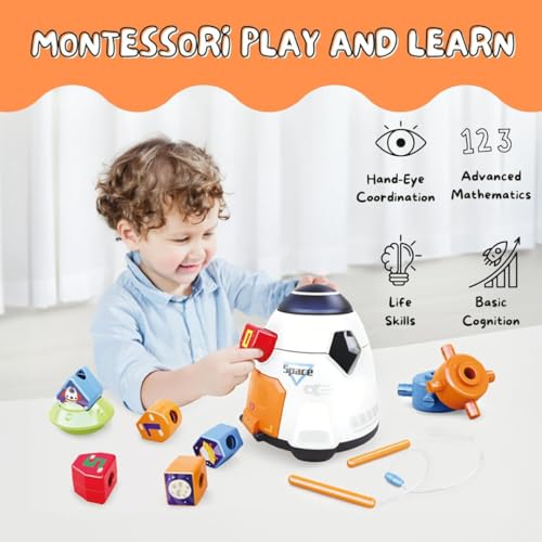 Image of MiniExplorer Premium Montessori Spaceship Toy for Toddlers | Color and Shape Sorting, Stacking & Building Blocks, Lacing Beads Set for Preschool|Gift for 2+ Year Old Boys and Girls, 1 Piece