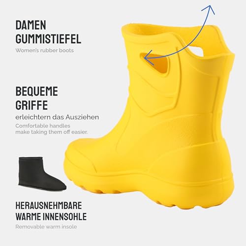 Ladeheid Gummistiefel Damen leichte Eva wasserfeste Schuhe Damen Bequeme und komfortable Gummischuhe KL027D (Gelb, 38 EU)