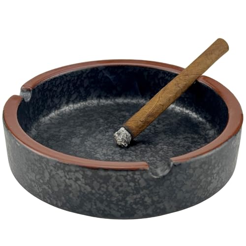 OUSACE Ceramic Ashtray Stylish Indoor & Outdoor Cigarette Ashtray for Home Coffee Bars and PatiosLava Dazzling Black (Medium Size)