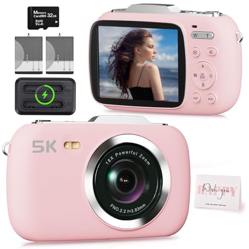 Fotocamera digitale, fotocamere 5K per fotografia, fotocamera portatile 80MP UHD Vlogging, zoom 18X economico, fotocamera da viaggio e scatto con scheda TF da 32 GB, fotocamere fotografiche per