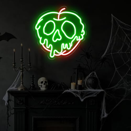 Image of Poison Apple Skull Neon Sign, Evil Poison Apple Wall Art, Halloween Decor