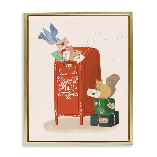 Santa Mail Woodland Holiday Animals, 25 x 31 Inch Canvas in Floater Frame