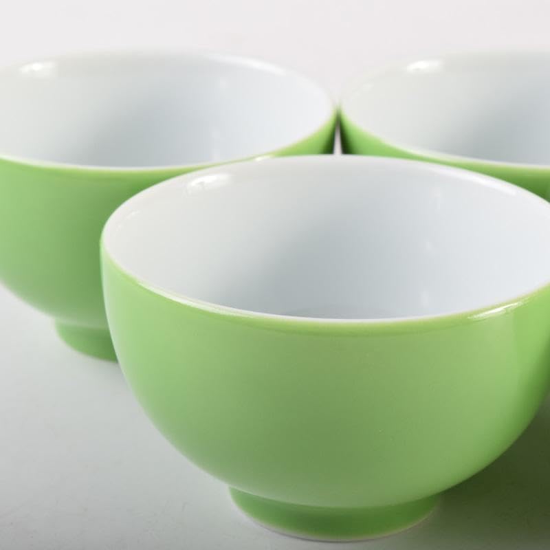 煎茶道具 賣茶流 黄緑釉 祝壽茶碗 五客 共布共箱 V