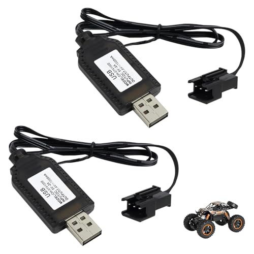 2 USB Chargeur Câble RC Universel, Chargeur Voiture Telecommandé pour Batterie LiPo 2S 7.4V Connecteur SM-3P Compatible Télécommandés RC Voiture Drone...