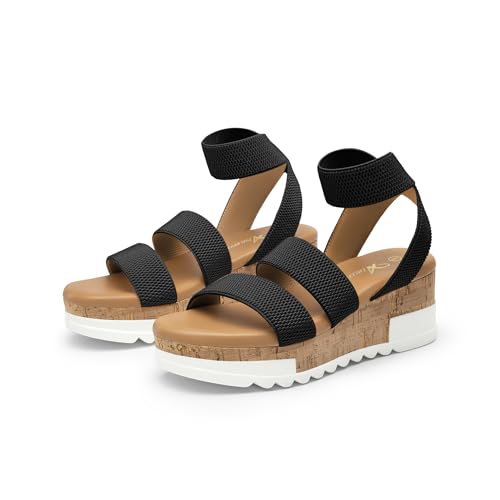 Image of Athlefit Women's Platform Wedge Sandals Summer Open Toe Elastic Ankle Strap Casual Flatform Sandals