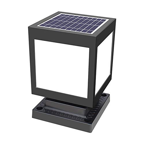 QJUZO LED Lampadaire Solaires Extérieur Lampe Pilier Solaire Extérieur Lampadaire de Jardin Solaire Étanche Lampe Pilier Portail 6000K Noir Carré Lampe Solaire Jardin pour Portail Cour véranda, Ø15cm Cover