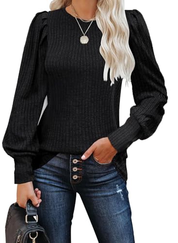 Image of MIHOLL Women's Puff Long Sleeve Shirts Casual Knit Blouses Crew Neck Elegant Tunic Tops
