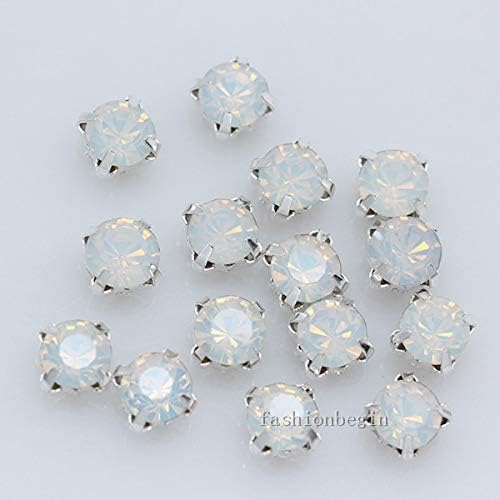Calvas 4mm 5mm 6mm 7mm 8mm White Opal Sew on Cut Glass Czech Crystal Flat Back Rhinestones Jewels Silver Setting Montees 4 Holes Beads - (Item Diameter: 144pcs 6mm)