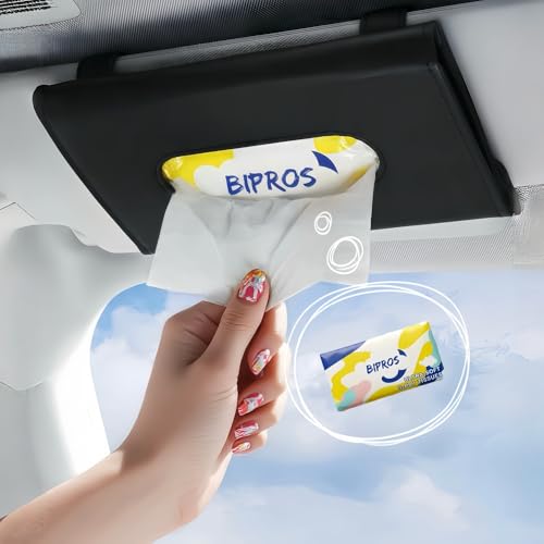 BIPROS Car Tissue Holder for Visor, Tissue Organizer for Cars with Lotion Facial Tissues, Slim Car Napkin Holder, Easy-Access Visor Tissue Holder for Parents, Allergy Season & Daily Commute