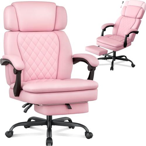 Image of 400lbs Executive Office Chair with Foot Rest for Heavy People, Ergonomic Big and Tall Desk Chair with Adjustable Headrest, High Back PU Leather Comfy Heavy Duty Computer Chair with Spring Cushion
