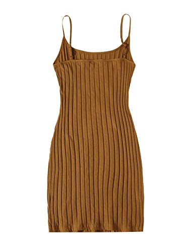 Floerns Women's Split Hem Rib Knit Spaghetti Strap Night Out Bodycon Short Dress A Brown M #TOP1