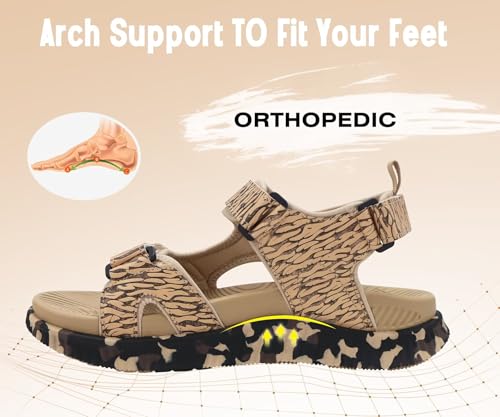 Image of KuaiLu Men's Orthotic Sandals Comfortable Arch Support Foam Cushion Hiking Walking Sandles Fashion Camouflage Adjustable Sport Recovery Athletic Shoes For Man Urban Outdoor