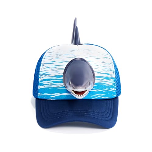 Image of 3D Shark Trucker Hat, Funny Novelty Mesh Snapback Cap for Men & Women
