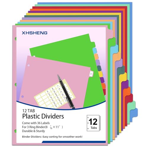 Binder Dividers with Tabs,Monthly Dividers for 3 Ring Binder,12 TABS,Customizable Table of Contents,Multicolor,1 Sets