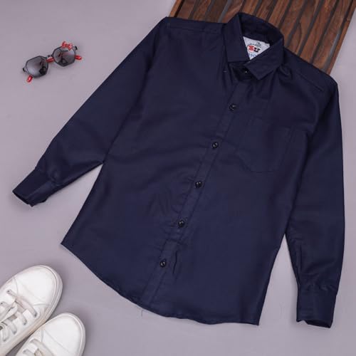 Image of Vikita Enterprise Kid Boy's Cotton Solid Shirt with Spread Collar Neck Full Sleeves Button Closure Curved Length and One Pocket | Shirt For Kids Boys