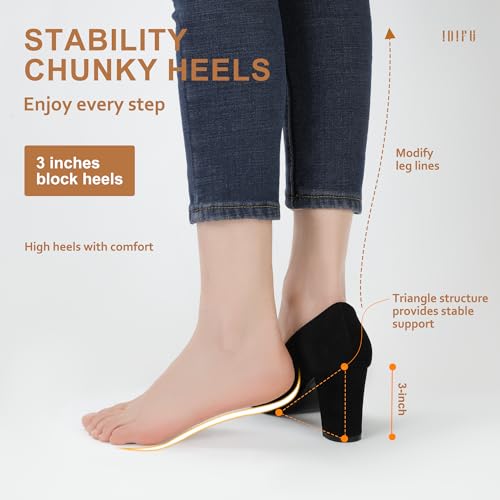 IDIFU Women's Sherry Dress Low Block Chunky Heels Pumps Closed Round Toe Shoes for Wedding Office Evening4