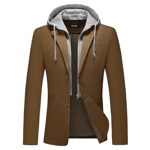 KUDORO Blazer Homme Veste de Costume Slim Fit Casual à Capuche Amovible avec Deux Boutons Décontracté Veste de Smoking Couleur Unie Veston Blouson...