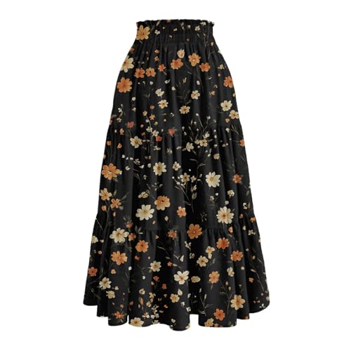 COTECRAM Womens Boho Floral Print Skirt Trendy Pleated A-Line Skirts Casual Flowy Swing Midi Skirts Beach Vacation Clothes3
