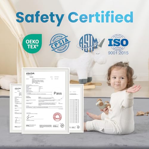 Image of 1.3 inch Thick Baby Play Mat for Floor, 28x72 Foam Tummy Time Mat, Padded Support Soft Plush Bedside Rugs for Infant Kids Toddler Crawling Kick Activity (Dark Grey)