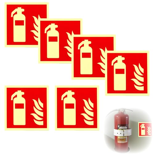Cartel Extintor Homologado Señales Extintor Fotoluminiscentes - 15x15cm PVC - Pack 6 Unidades - Autoadhesivas - ISO 7010 Fire Extinguisher Home