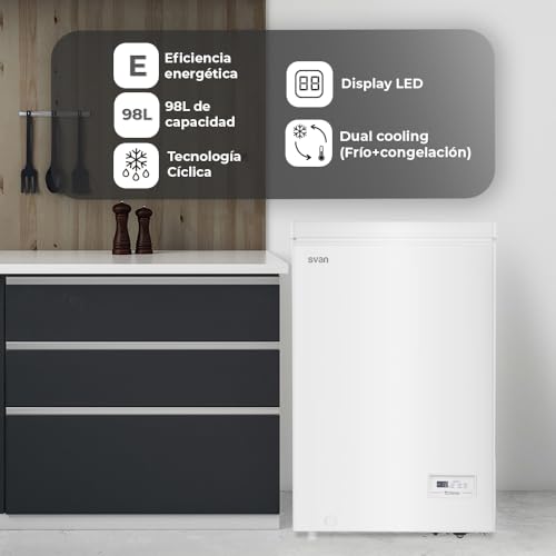 Svan Congelador horizontal Blanco SCH1001EDC. Capacidad 98 Litros, Dual Cooling, 1 Cesta, Bajo nivel Sonoro, Eficiencia Energética Clase E [Clase de eficiencia energética E] - imagen 5