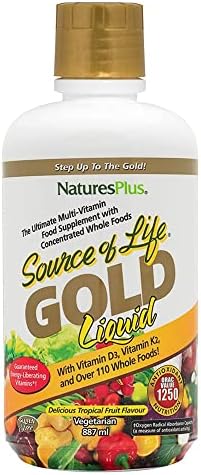 NaturesPlus Source of Life Gold Multivitamin Liquid - 30 oz - with Vitamins D3, B12 & K2 - Blood, Bone & Immune Support - Vegetarian & Gluten Free - 30 Servings