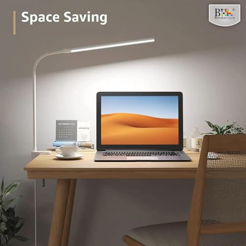 Image of BROLAVIYA Overhead Flexible LED Desk Lamp with Clamp, 3 Modes, 10 Brightness, Eye-Caring, Long Flexible Gooseneck for Home, Office, Desktop,Bedroom, Reading, Study lamp, White