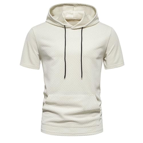 ZYXTIM Men's Waffle Knit Short Sleeve Hoodie T-Shirts with Kangaroo Pocket Solid Slim Casual Running Sweatshirts Pullover2