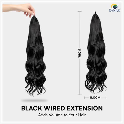 Image of Sanas Ponytail Hair Extension (1 Pcs) Long Wig For Women Synthetic Ponytail Hair Extension Hairpiece, Reusable Hair Wig Extensions For Women, Natural Look (Black) (1 Pcs)