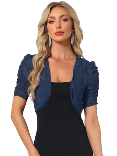 Image of Allegra K Casual Short Sleeve Mesh Sheer Shrug for Women Open Front Cropped Cardigan Bolero