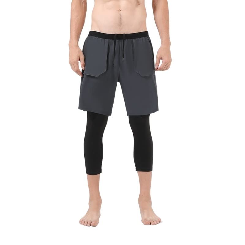 BATRC FENGKING 투피스 스포츠 쇼츠 MENS 마라톤 러닝 피트니스 스트레치 타이츠 빠른 건조 통기성 투인원 쇼츠(색상: 스타일 3 사이즈: L)
