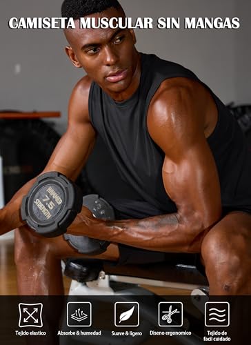 Camiseta sin Mangas para Hombre, Chaleco de Entrenamiento físico, Camiseta Deportiva de Secado rápido para Correr y Gimnasio Negro S
