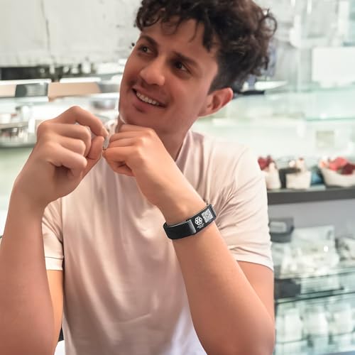 mnmoom Pulseira de identificação médica com código QR para mulheres e homens, pulseira elástica ajus