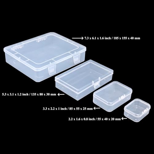 Image of Goodma 28 Pieces Mixed Sizes Rectangular Clear Plastic Storage Box | Empty Mini Containers, Hinged Lids, For Small Items, Craft Projects