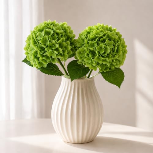 Image of CURATED CART Hydrangea Artificial Flowers with Stem, for Home Decor, Party, Living, Office Table, Realistic Look, Fake Flowers, 12 Inch (Green, 2)