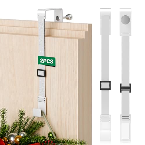 yVicv Lot de 2 crochets de couronne de porte en acier inoxydable pour porte extérieure et porte intérieure - Crochet de suspension réglable et robuste - Blanc